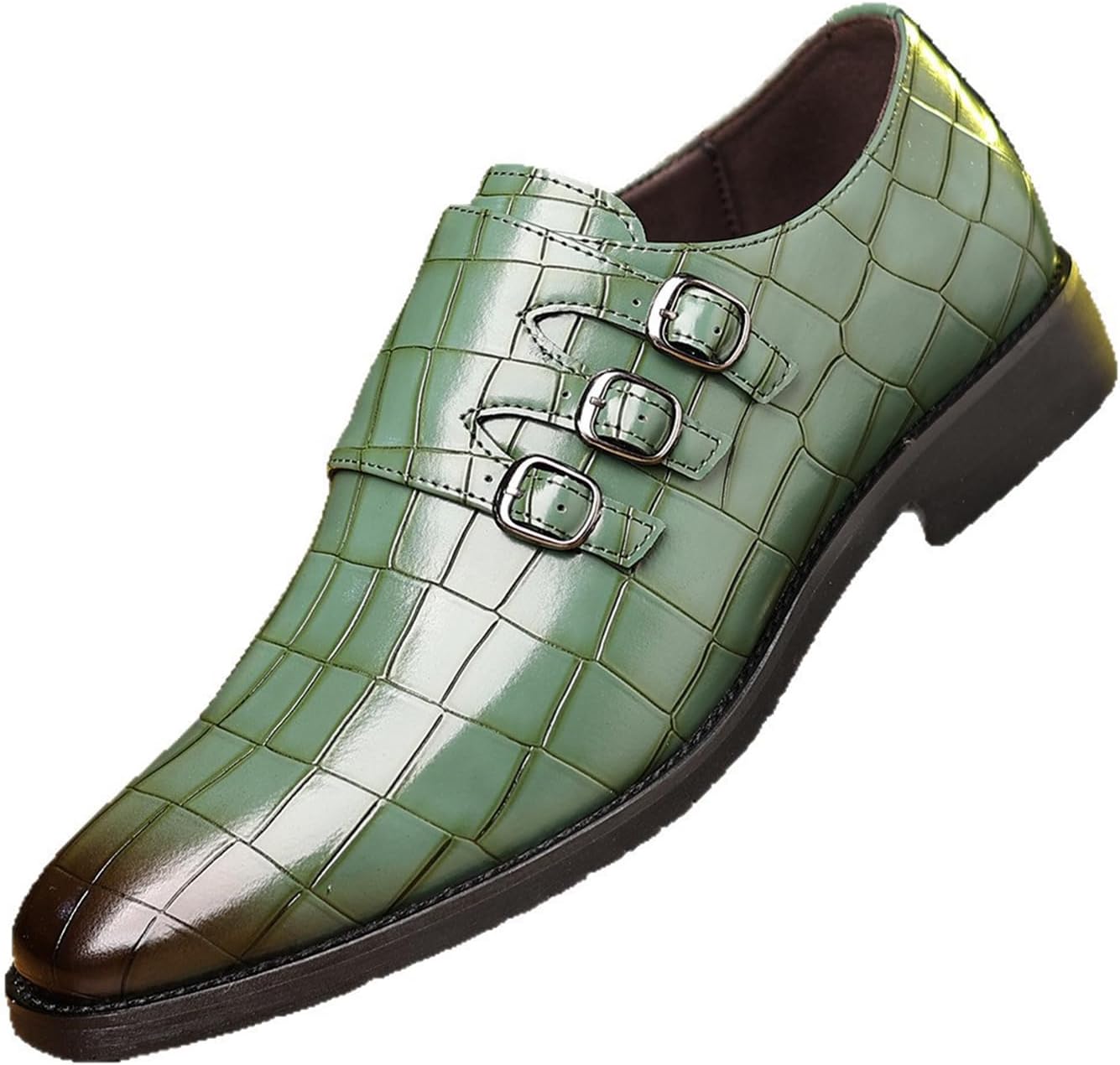 

Мужские кожаные оксфорды с пряжкой и заостренным носком, с принтом, модные, удобные, слипоны, формальные деловые туфли для офиса и свадьбы Wenoreg, зеленый