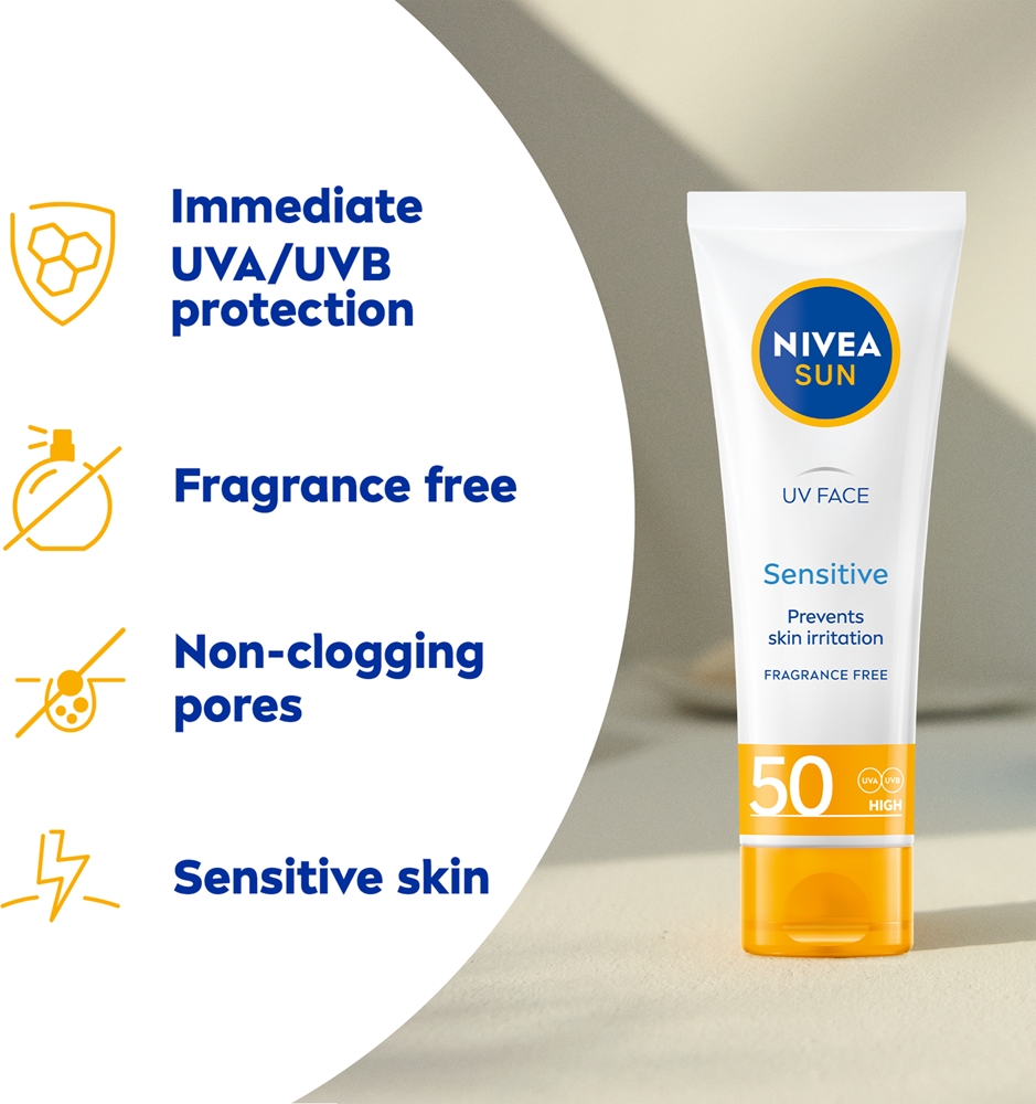 Солнцезащитный крем для лица для чувствительной кожи Nivea, spf 50 50 мл — фото 2