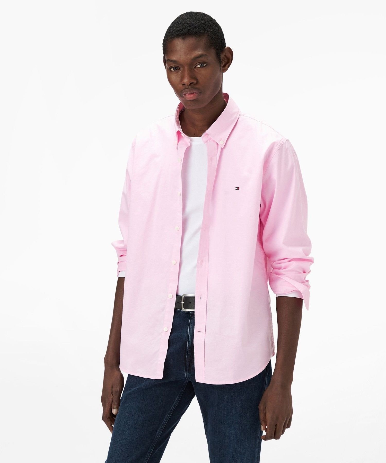 Рубашка с длинным рукавом из однотонной ткани Оксфорд TOMMY HILFIGER, Pink TOR