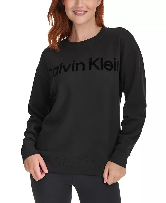 

Женская толстовка с логотипом и приспущенными плечами Calvin Klein, черный