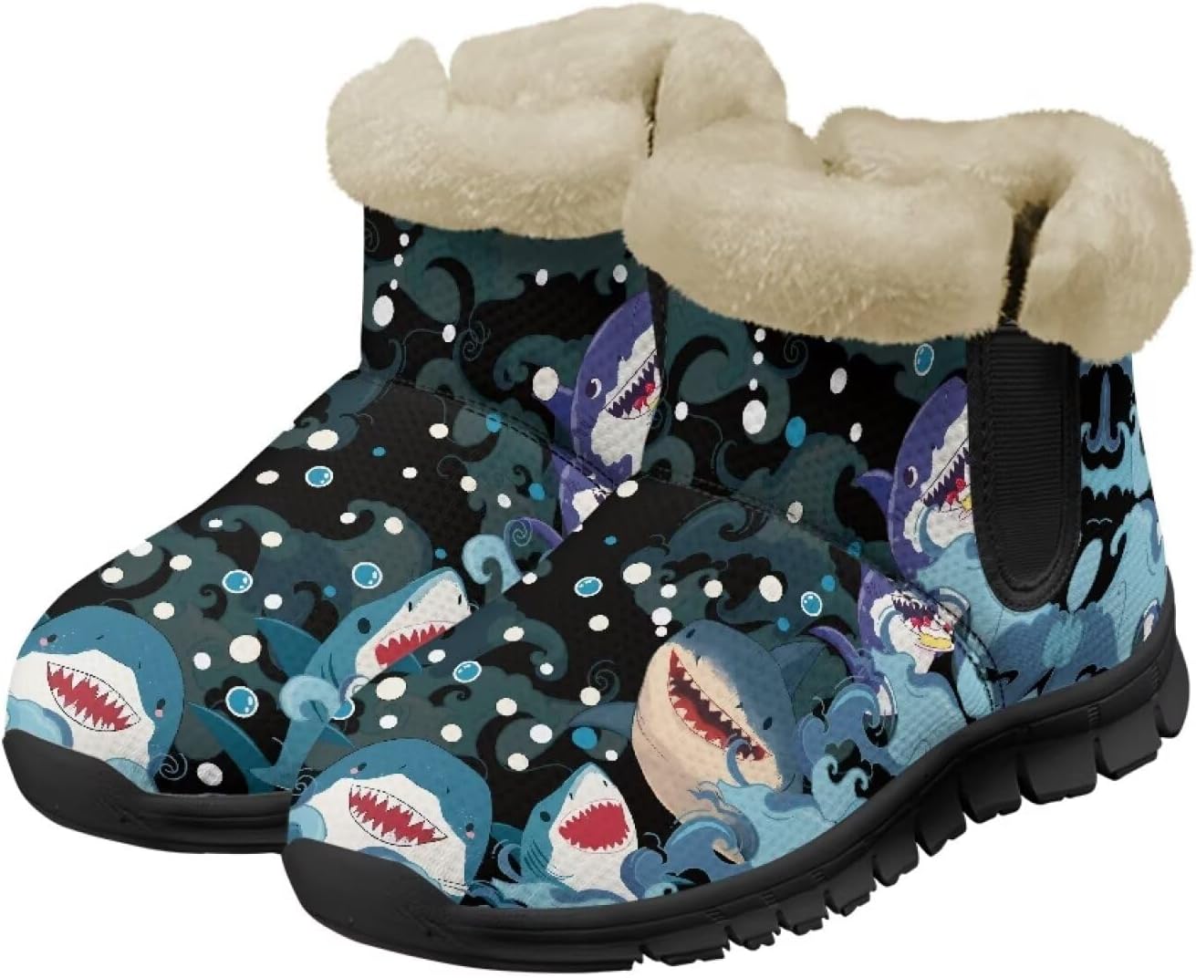 

Мужские зимние ботинки Spowatriy, водонепроницаемые, на щиколотку, теплые зимние ботинки для женщин, модные ботильоны, Cartoon Shark