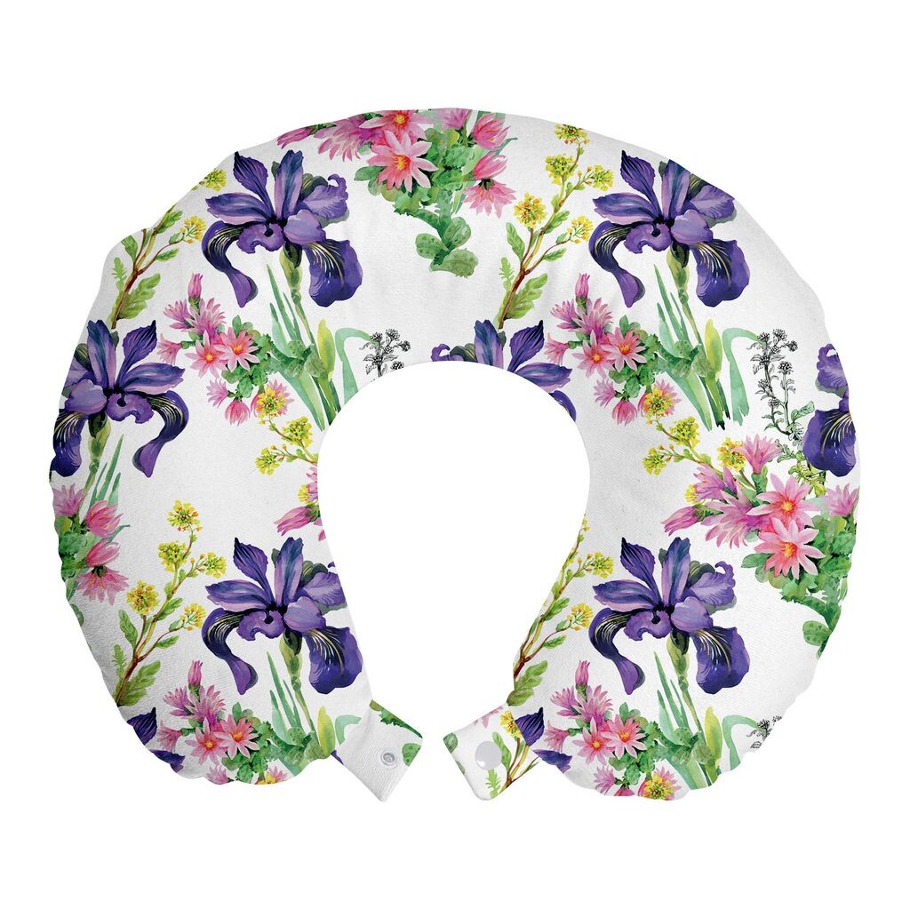 

ABAKUHAUS Flowers Travel Pillow Подушка для шеи, Цветущие крошечные орхидеи в саду, Пенопластовые дорожные принадлежности для самолета и автомобиля, 30x30 см, Разноцветные