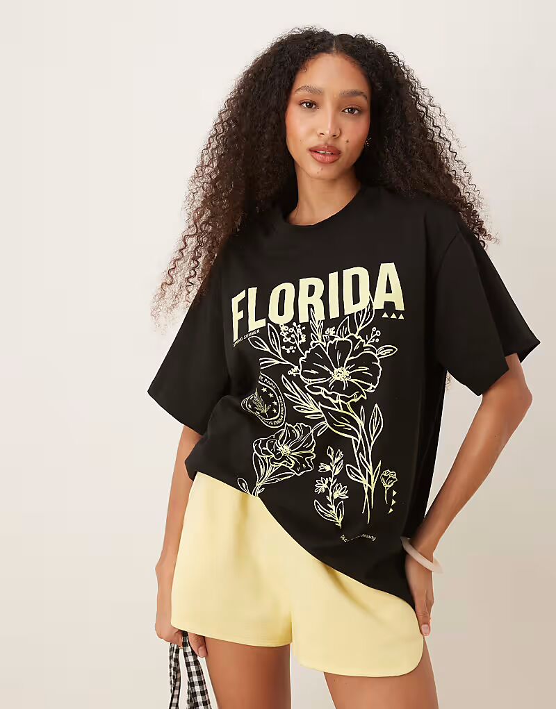 

Футболка свободного кроя ASOS DESIGN с принтом «Флорида» черного цвета