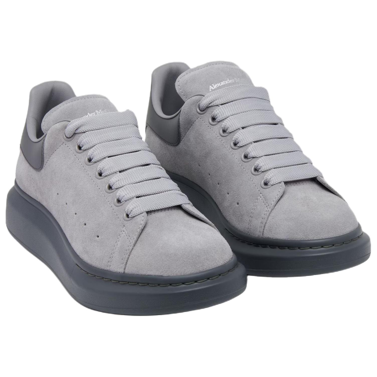 Alexander McQueen Оверсайз кроссовки из телячьей кожи low top мужские серые — фото 4
