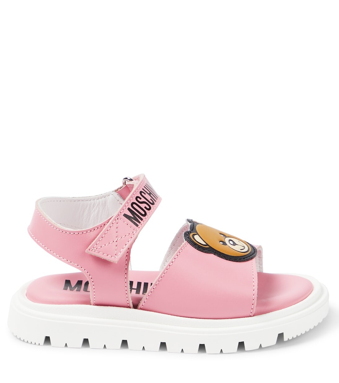 Кожаные сандалии с мишками teddy Moschino Kids, розовый — фото 3