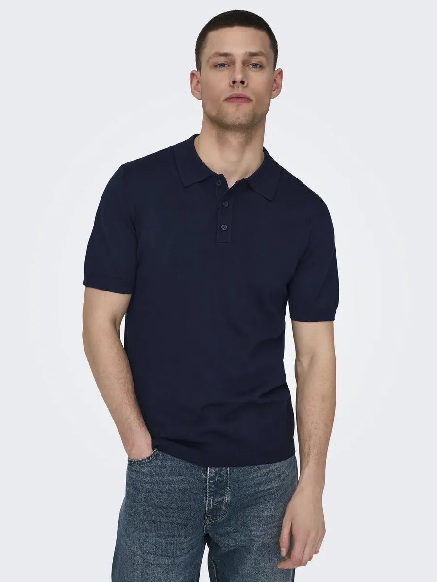 

Рубашка-поло ONLY & SONS "ONSWYLER LIFE REG 14 SS POLO KNIT NOOS", синий