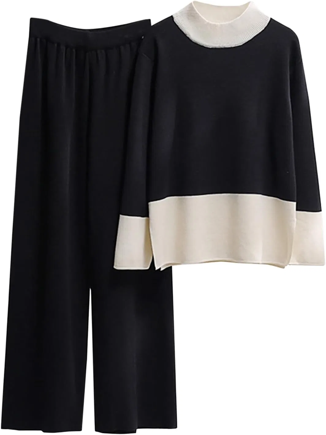 Женский спортивный костюм Ribbed Knit, топ и широкие брюки, A03_black