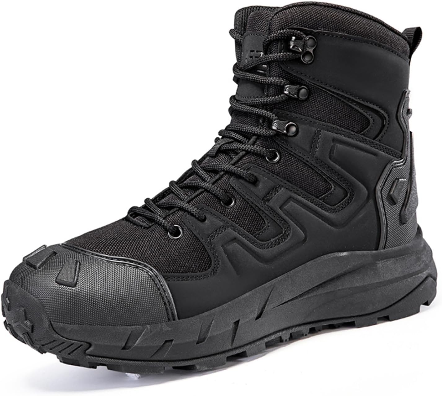 

Мужские кожаные ботинки TengfeiFly с сетчатыми вставками, шнуровкой, средней высоты, черный