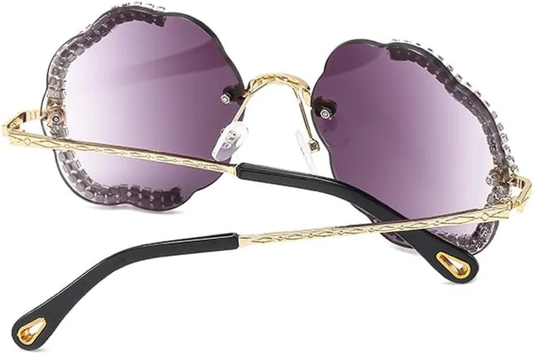 

Винтажные модные женские солнцезащитные очки с бриллиантами, увеличенного размера, без оправы, солнцезащитные очки с защитой от УФ-излучения UV400 TKKTLLT, Grey Pink