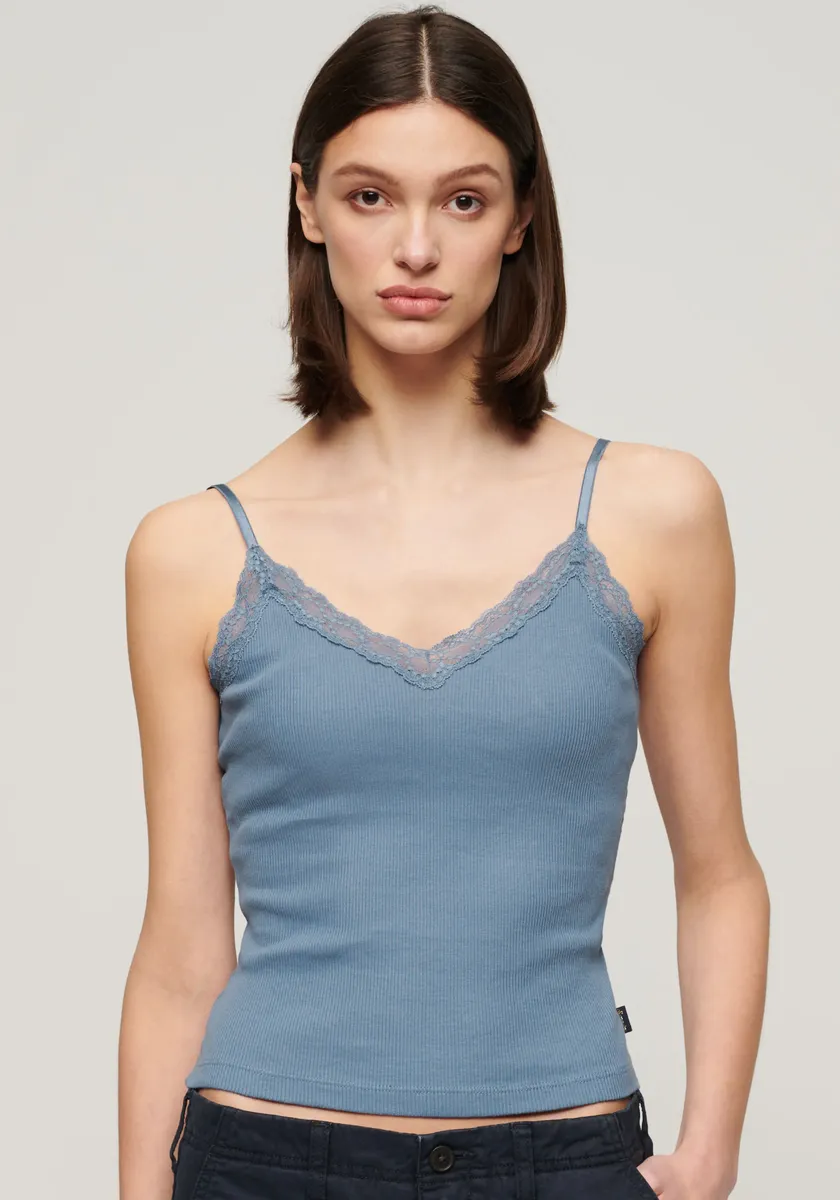 

Майка Superdry "SU-ESSENTIAL LACE TRIM CAMI", цвет Wedgewood Bl