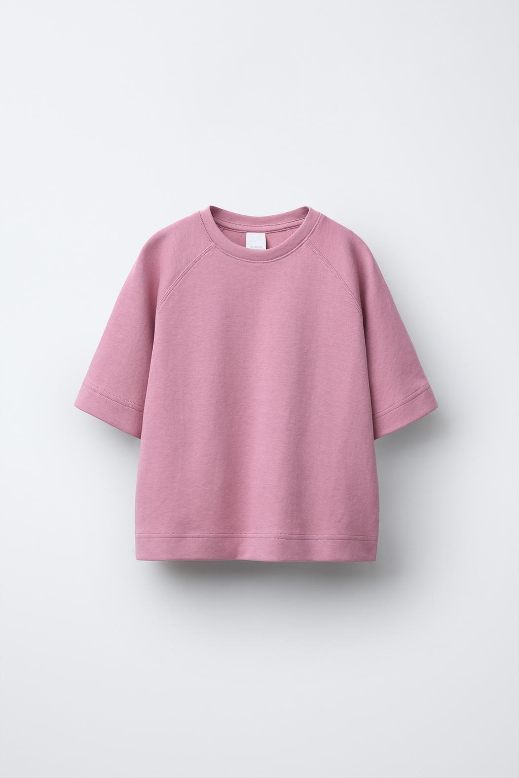 

Однотонная футболка с замком ZARA, розовый