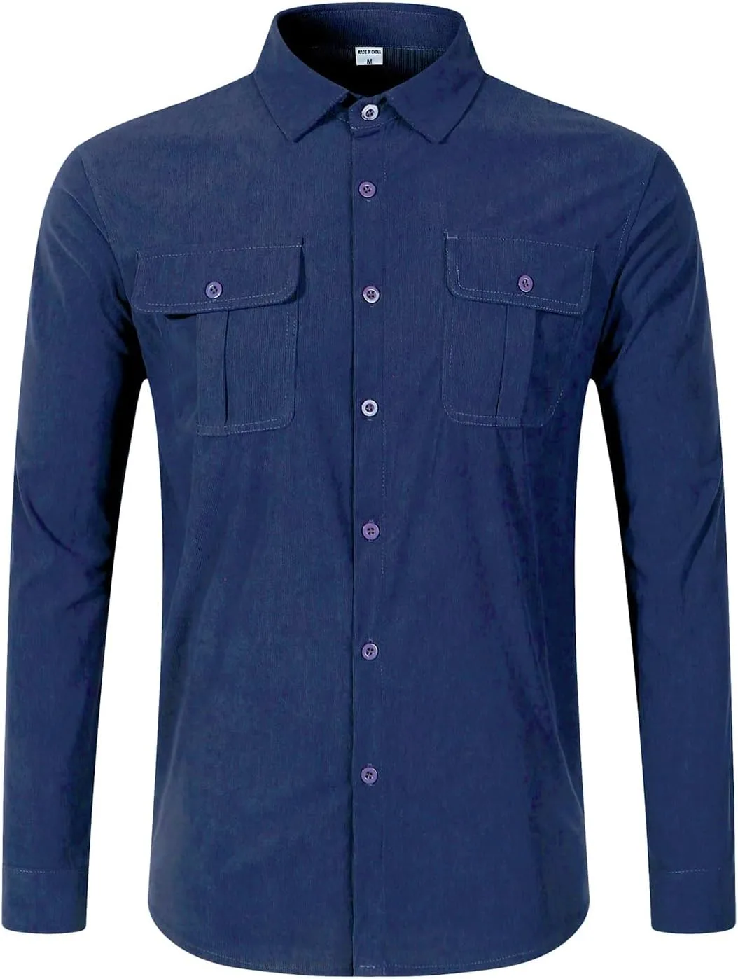 Мужская куртка-рубашка из вельвета с лацканами и отложным воротником, на пуговицах, с длинными рукавами и накладными карманами Generic, темно-синий — фото 2