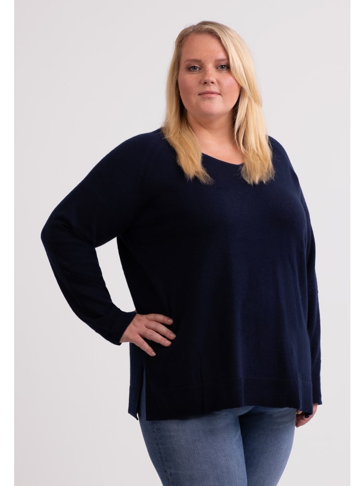 

Свитер с V-образным вырезом и разрезами по бокам темно-синего цвета CASH-MERE.CH