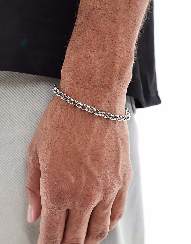 

Водонепроницаемый браслет-цепочка из граненых звеньев из нержавеющей стали серебристого цвета Asos Design