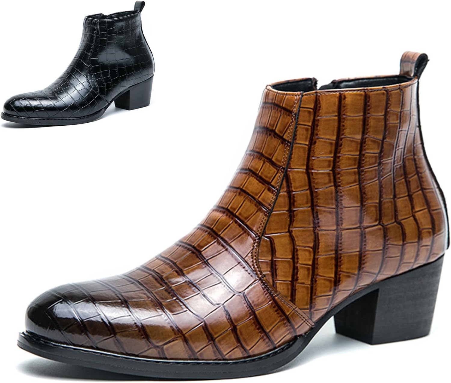 

Мужские ботинки GLBDU Chelsea с узором, кожаные, с массивным каблуком, классический носок, боковая молния, высокий каблук, высокий верх, формальные оксфорды, повседневные деловые ботинки Чакка по щиколотку, коричневый