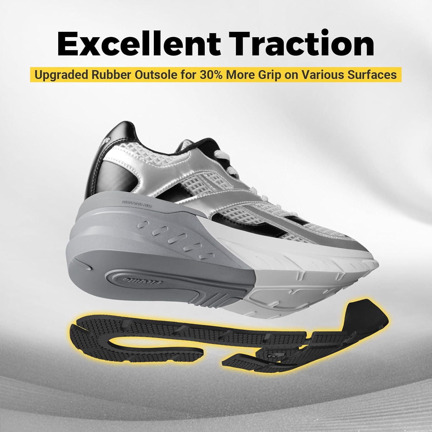 Мужские кроссовки FitVille Extra Wide Walking Shoes Wide Wide Retro Sneakers Non-Slip Cross Trainers with Arch Support for Flat Foots Plantar Fasciitis - Rebound NEO V6, серый — фото 4