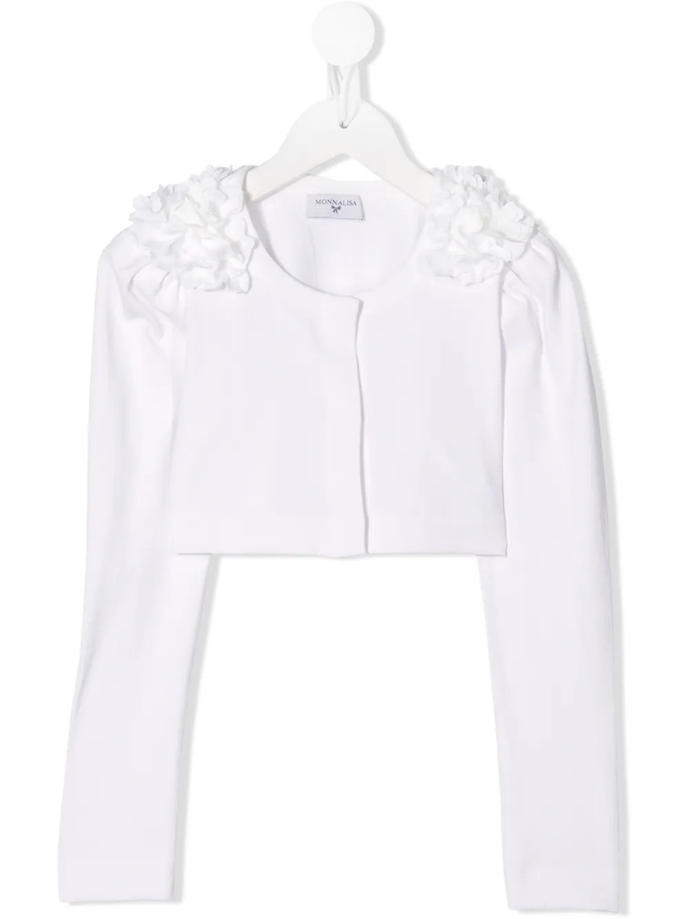 

Укороченный кардиган с цветочной аппликацией Monnalisa, белый