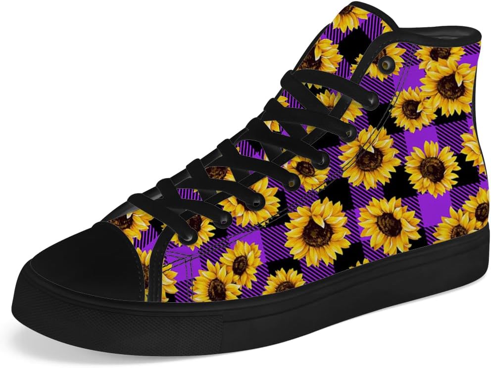 

Высокие кеды на канве с подсолнухами, цветочный клетчатый тартан, шнуровка, повседневная обувь для женщин и мужчин Chebing, пурпурный