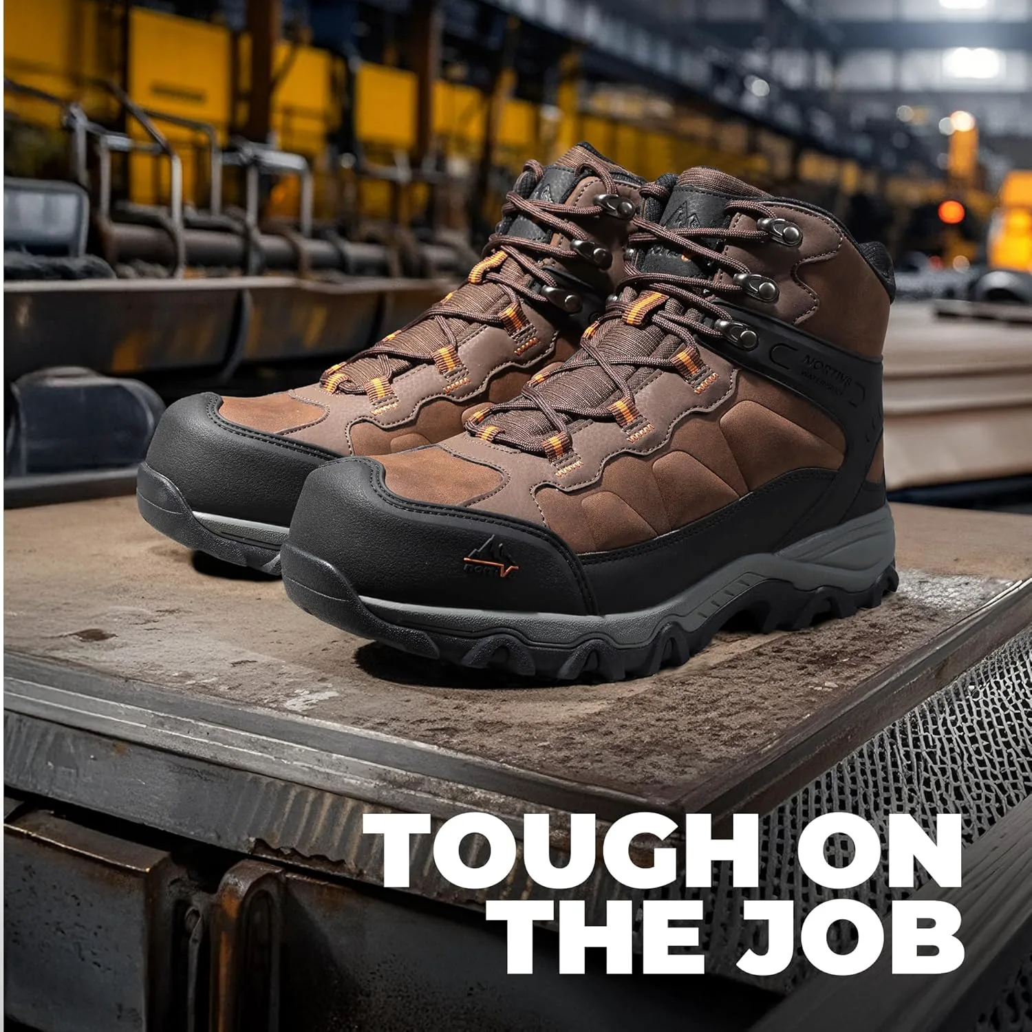 

Водонепроницаемые стальные ботинки с защитным носком NORTIV 8 для мужчин, противоскользящие промышленные ботинки Paladin-Steel, коричневый