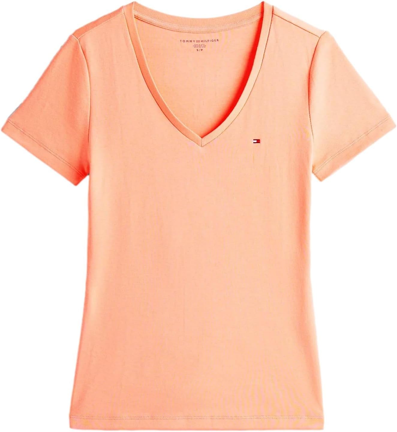 

Женская футболка Tommy Hilfiger с коротким рукавом и V-образным вырезом, однотонная хлопковая, Peach Dusk, Оранжевый, Женская футболка Tommy Hilfiger с коротким рукавом и V-образным вырезом, однотонная хлопковая, Peach Dusk