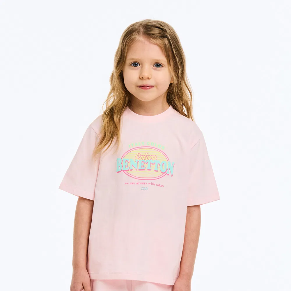 Детская футболка Benetton Kids с логотипом, розовая