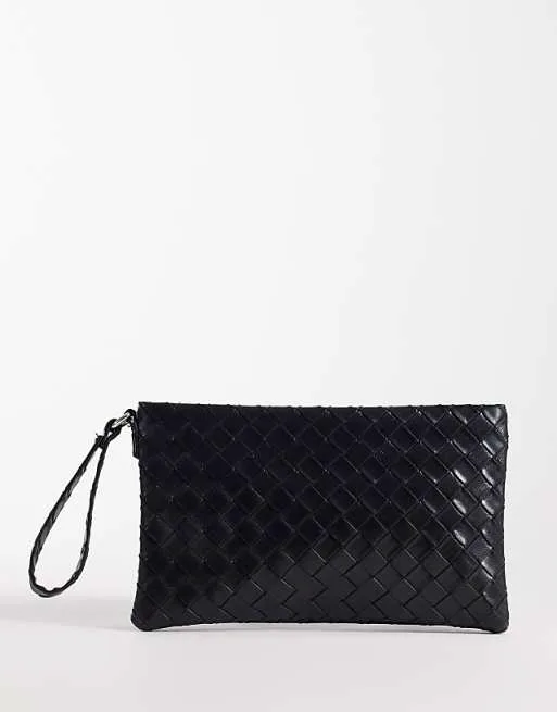 

Черный плетеный плоский клатч My Accessories