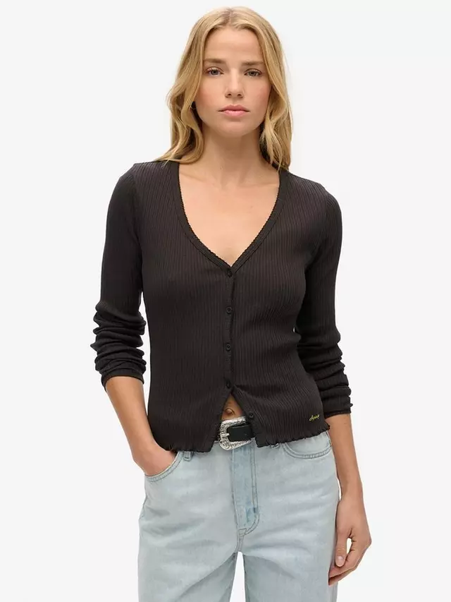 

Топ Superdry Essential Button Through Long Sleeve, цвет bison/black