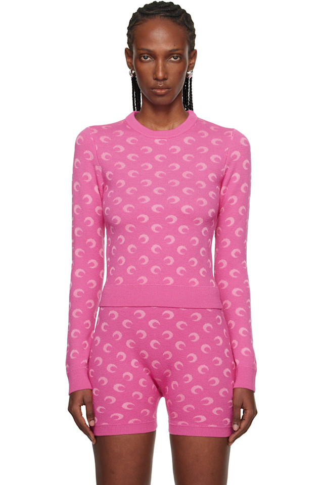 

Свитер с круглым вырезом и жаккардовым узором «Лунный» Marine Serre, розовый