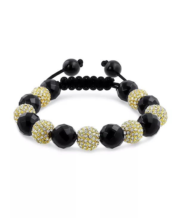 

Браслет из черного и белого кристаллов с черным шнуром и регулируемой нитью Bling Jewelry, gold-tone