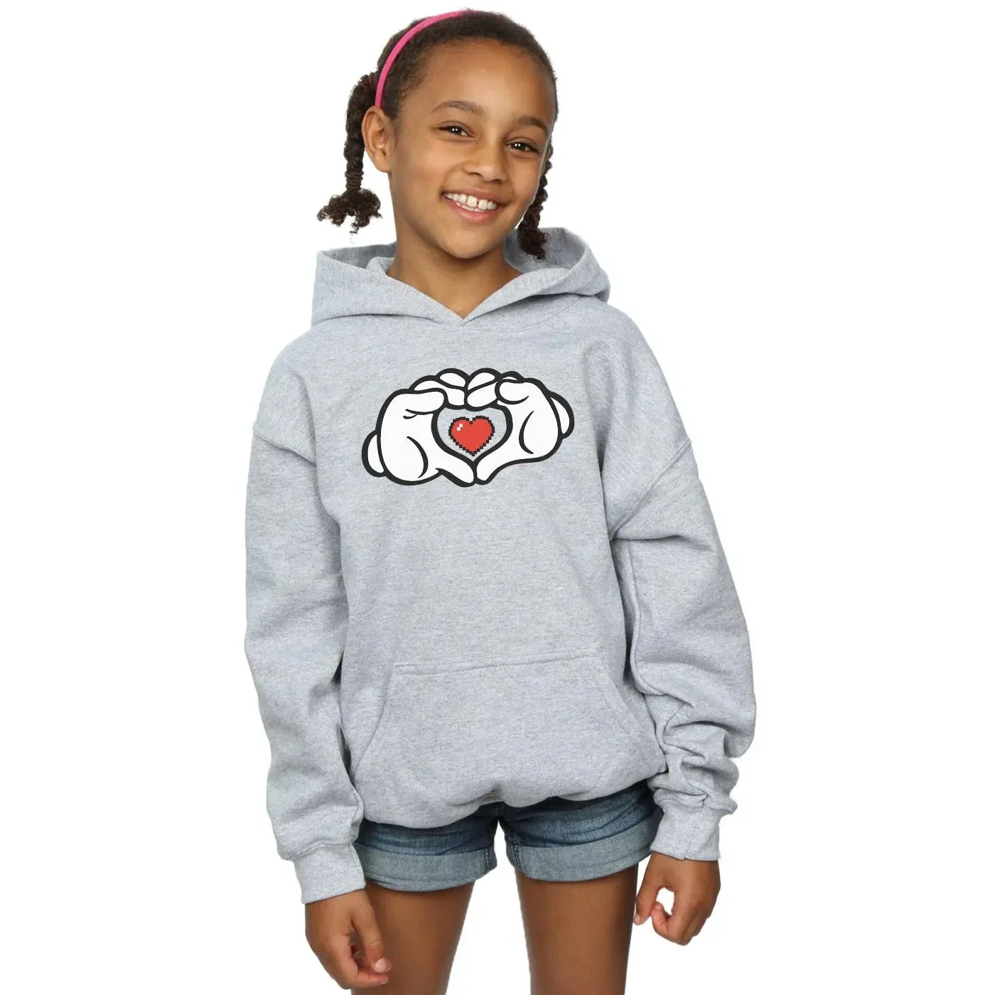 Худи с принтом Mickey Mouse Heart Hands Disney, серый