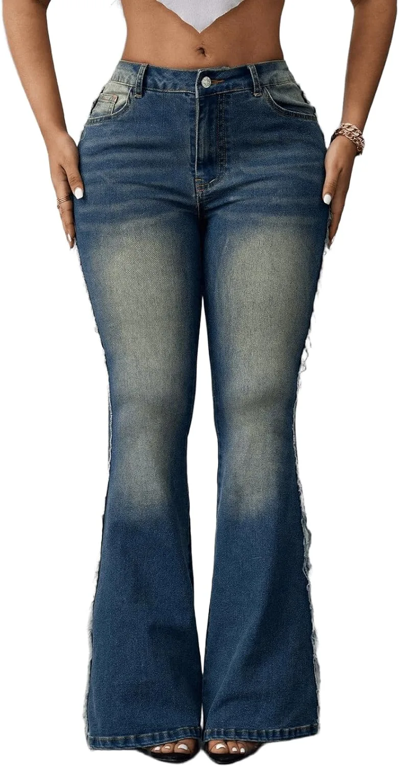 

Растягивающиеся расклешенные джинсы для женщин с высокой посадкой и облегающим силуэтом HBER