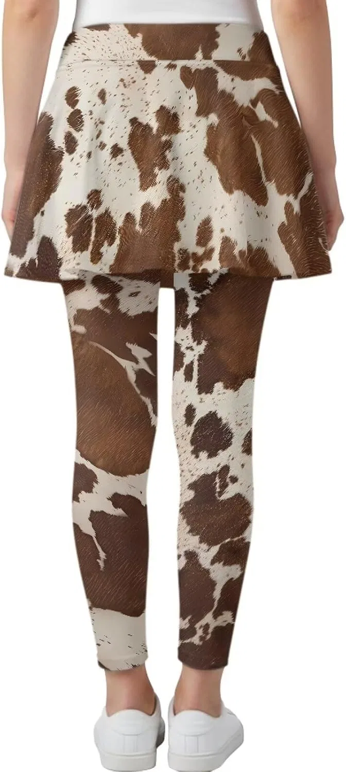 Леггинсы с юбкой для девочек Yatixapu, Brown Cow Print — фото 2