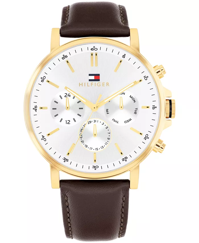 

Мужские многофункциональные часы с коричневым кожаным ремешком, 43 мм Tommy Hilfiger