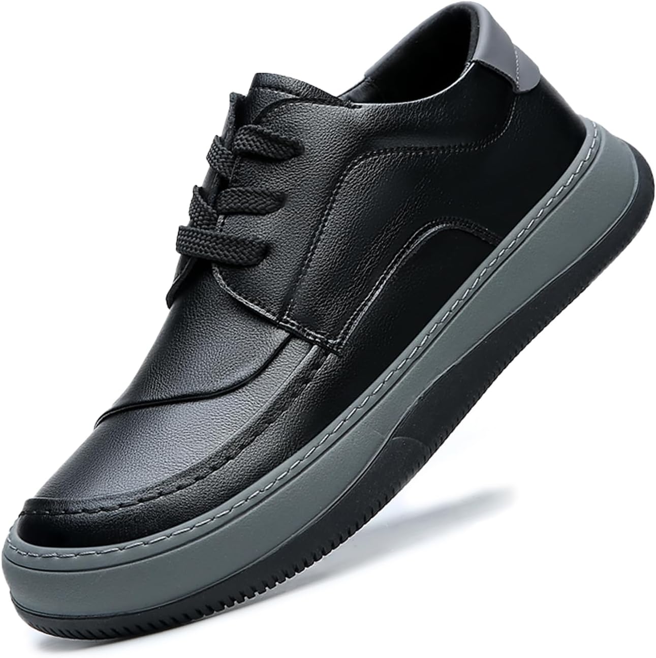 

Мужские кожаные модные кроссовки для улицы, повседневные, с шнуровкой, комфортные, противоскользящие оксфорды, низкие спортивные туфли Lymphvity, черный