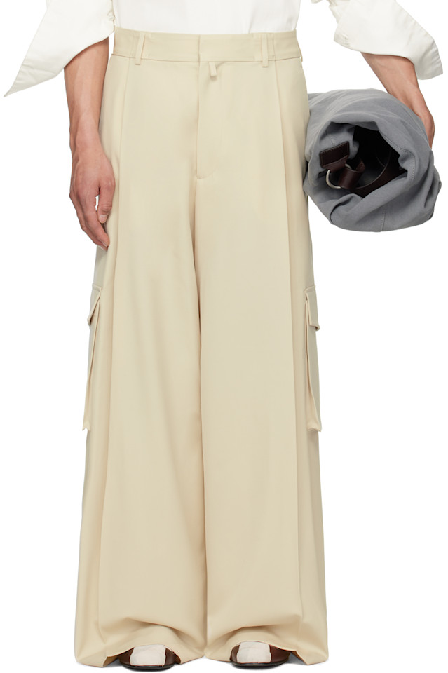 

Широкие плиссированные брюки Dries Van Noten, цвет cream