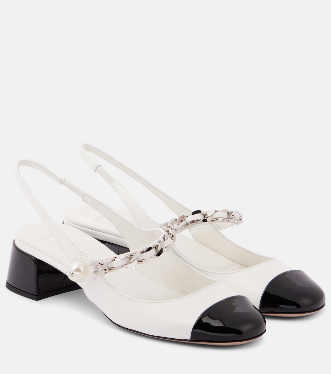 Лаковые туфли-лодочки на ремешке Miu Miu, Bianco+Nero