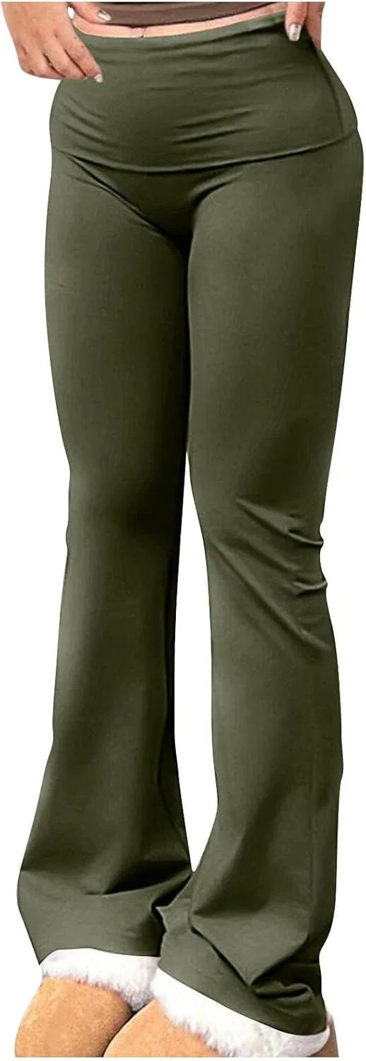 Леггинсы женские, высокие, с расклешенными штанинами, Army Green