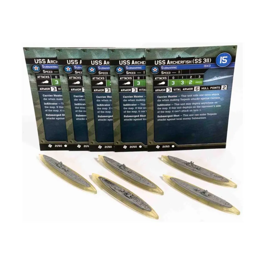 

Военный корабль США «Арчерфиш» (SS 311) (C) x5, Axis & Allies - Collectible Miniatures Game - War at Sea - Task Force Singles