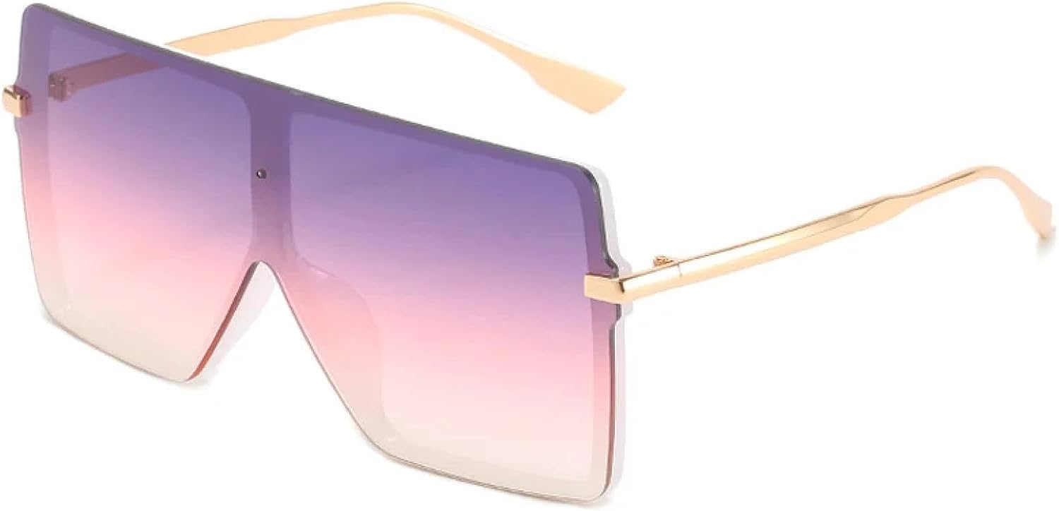 

Модные солнцезащитные очки в крупной оправе для женщин и мужчин, ретро-очки-моноблочные, для путешествий и вождения, солнцезащитные очки с защитой от УФ-излучения UV400 TKKTLLT, Gold Purple Pink