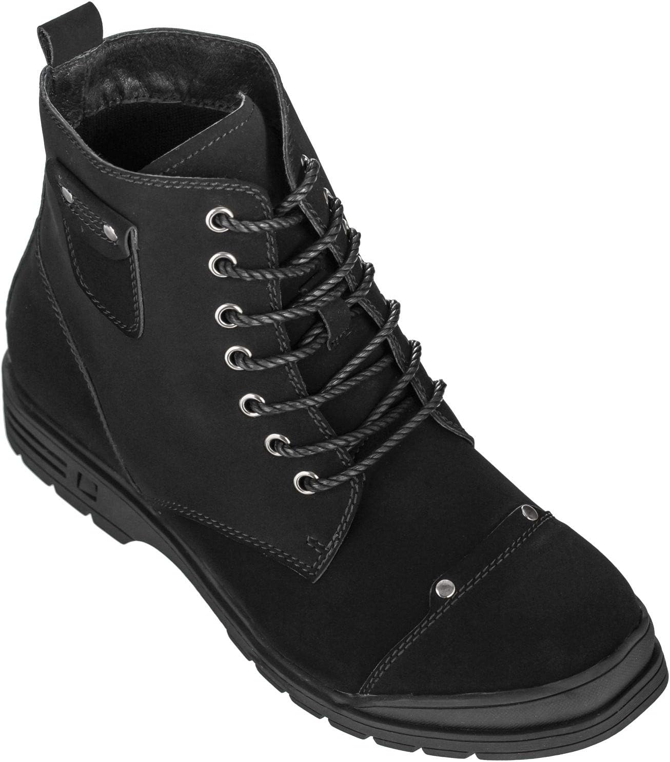 

Мужские невидимые подъемные ботинки Calden - черная замшевая кожа, шнуровка, военный стиль, ботинки до щиколотки - на 8 см выше - K18135 - размер 7,5 D(M) US