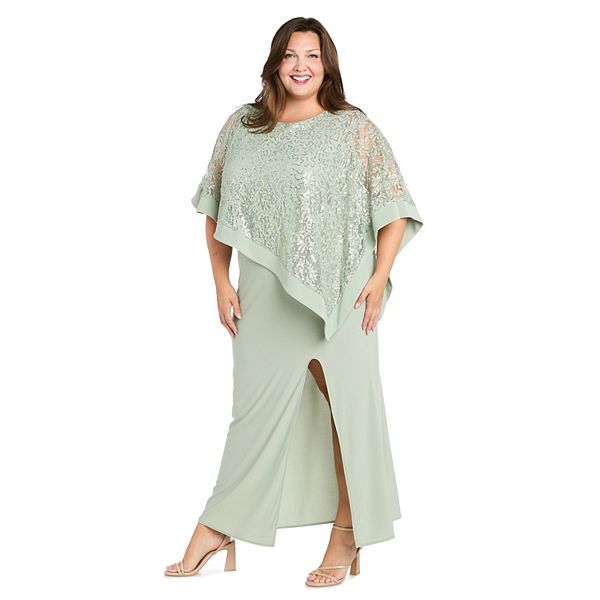 

Пончо с кружевом Plus size поверх платья-футляра из джерси R&M Richards, Celadon