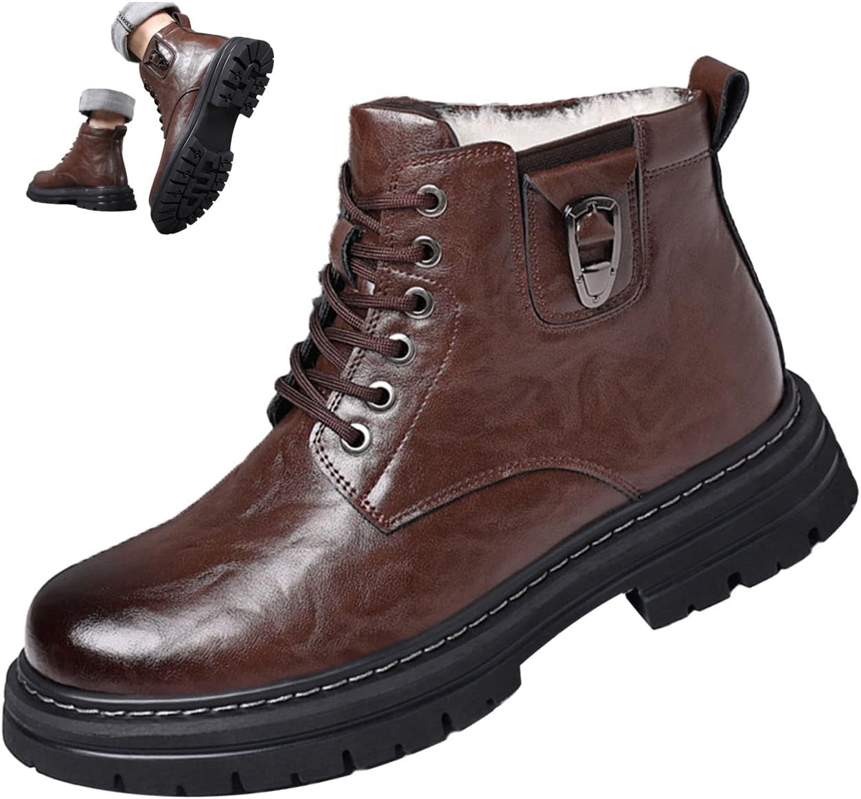 

Мужские повседневные кожаные ботинки Keilinia, осень-зима, с круглым носком, высоким верхом, противоскользящие, водонепроницаемые, с амортизирующей подошвой, деловые ботильоны, Brown+Velvet