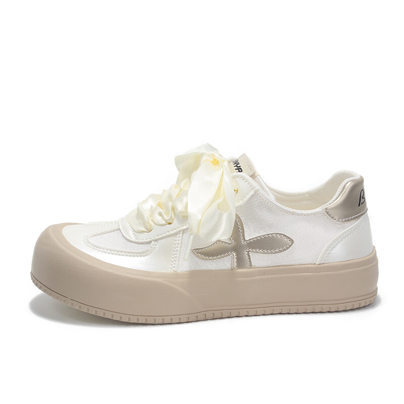 

Кеды, скейтборд обувь женская низкая бежево-золотистая Binya