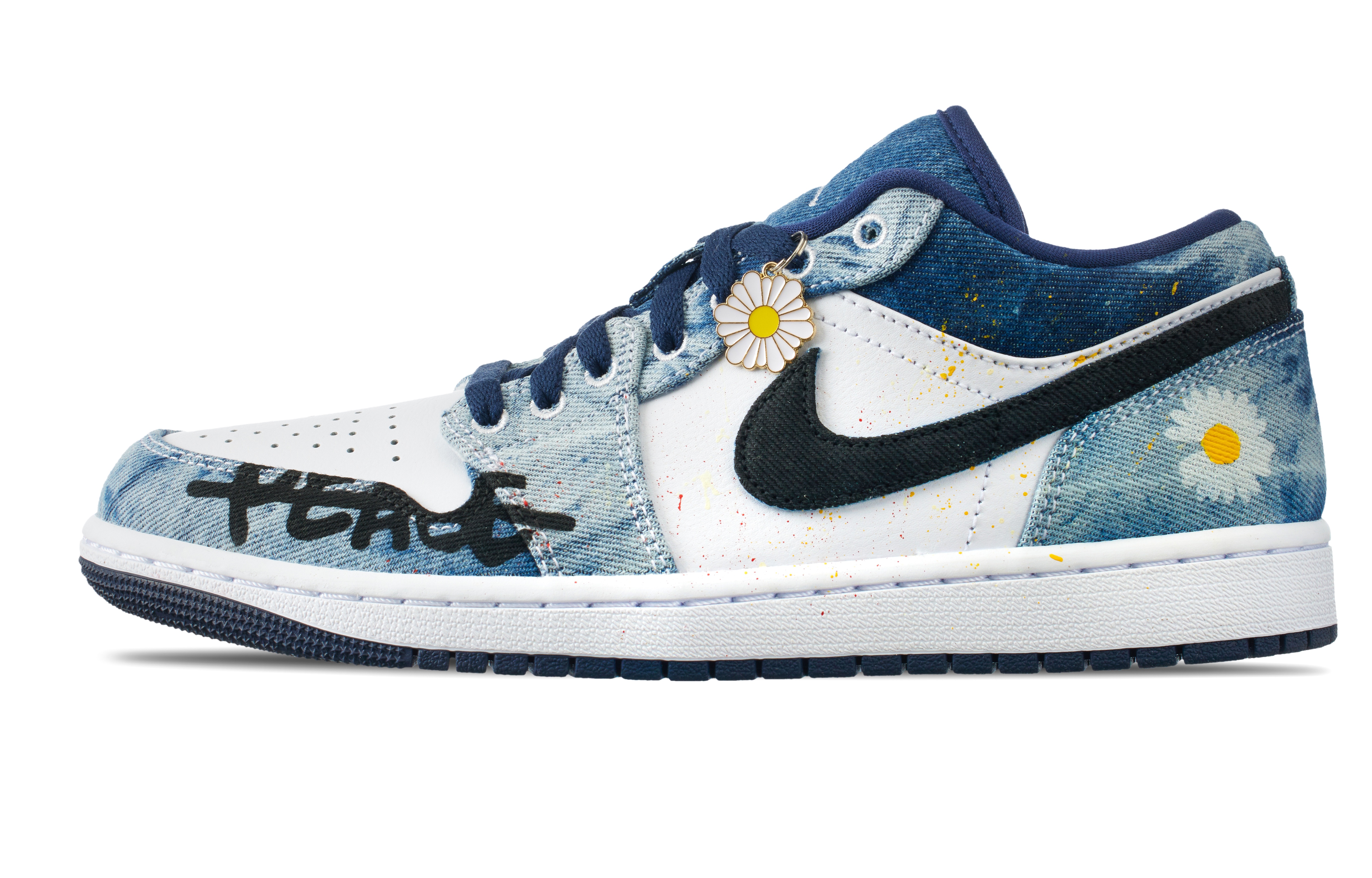 

Кроссовки Air Jordan 1 Vintage Basketball Shoes Men Low-top White/Blue/Yellow, синий