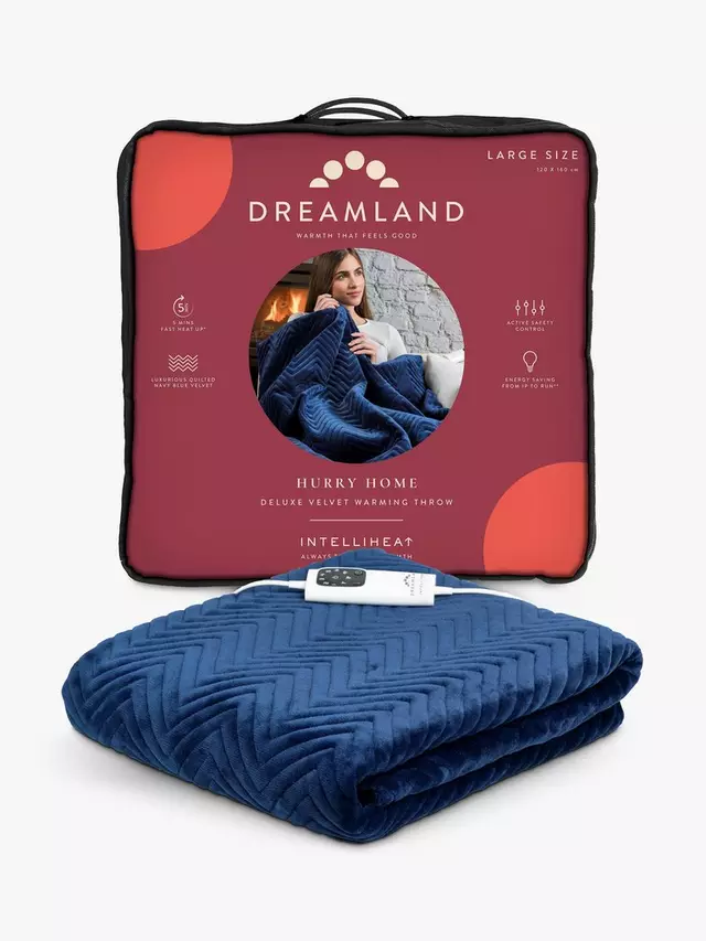 

Плед Dreamland Heated Velvet Herringbone Quilted, темно-синий