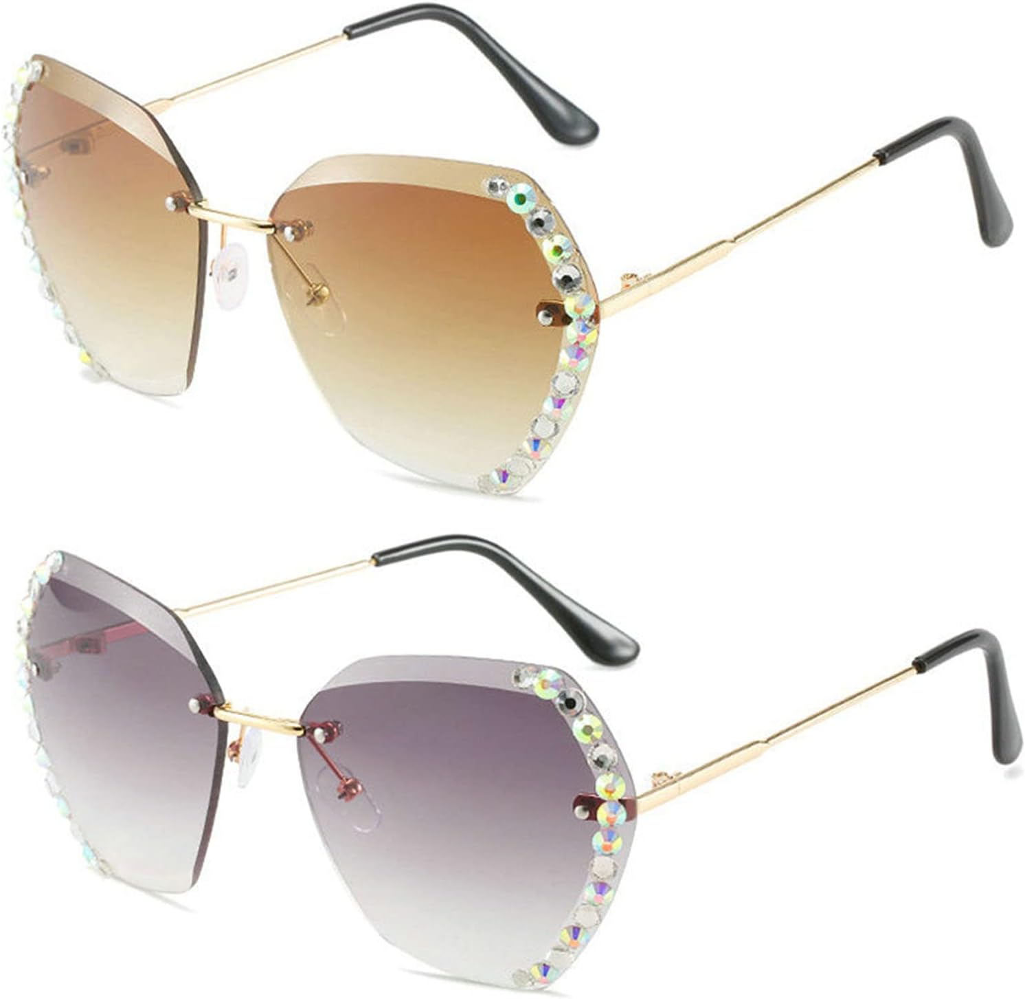 

Солнцезащитные очки Willochra для женщин без оправы с бриллиантами, увеличенного размера, с градиентными линзами и алмазной огранкой, в стиле «конфетная вечеринка», 2pcs-gary&brown