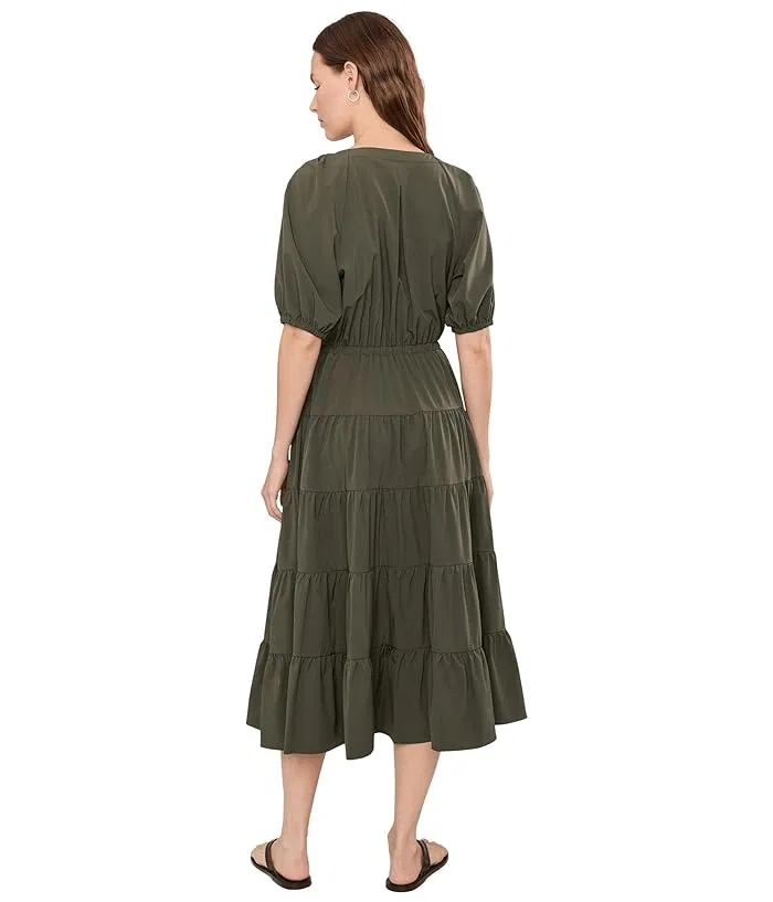 Платье миди с пышными рукавами Puff Sleeve Commuter Tiered Midi Calvin Klein, White — фото 4