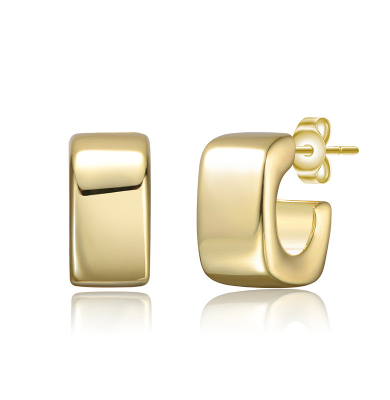 

Современные шикарные серьги-кольца сплющенной трубчатой ​​геометрической формы Rachel Glauber, золотой