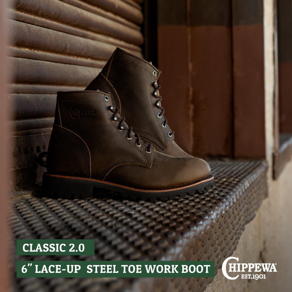Мужские ботинки Chippewa Classic 2 с стальным носком - масло- и противоскользящая обувь - защитные мужские ботинки ASTM F2413 с шнуровкой - верх из цельнозернистой кожи - стелька ортопедическая, с рейтингом EH, шоколадный — фото 2