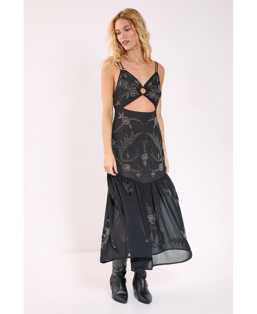 

Платье-макси с вырезами и объемными бретелями Nasty Gal, Black